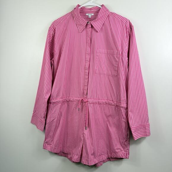 Pistola Amelie Pink White Pinstriped Romper Small Long Sleeved Collared Preppy - Picture 14 of 14